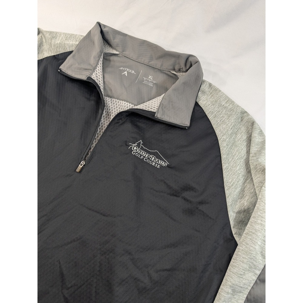Antigua Pullover Mens XL Black Quarter Zip Golf Rain Wind Stopper Coyote Trails